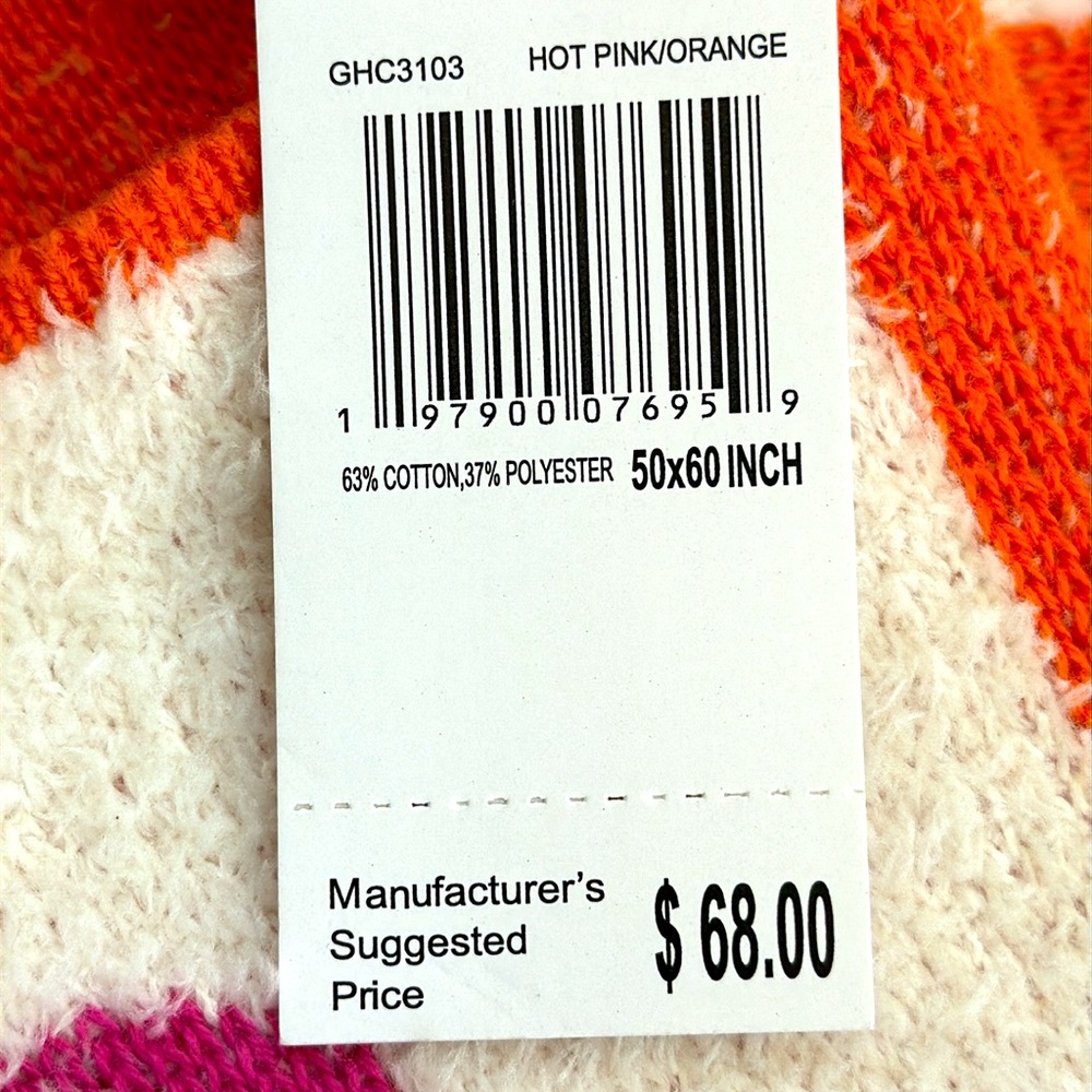 Chelsea & Theodore Peace Symbol & Flower Decrative Throw. Orange Pink & White. - Picture 6 of 13